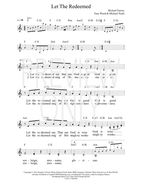 Let The Redeemed Lead Sheet, Lyrics, & Chords | Prestonwood Worship | WorshipHouse Media