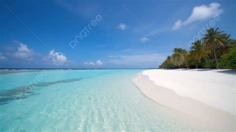 Sunny Beach With Clear Blue Water And Palm Trees Background, Maldives Beach Picture Background ...