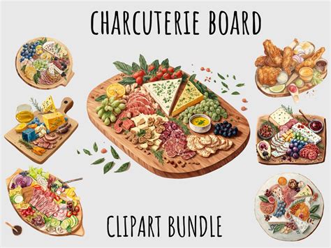 Watercolor Charcuterie Board Clipart, Snacks PNG Bundle,food, Cheese Png, Grill, Sausage, Olives ...