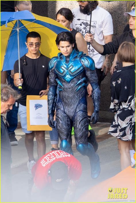 Xolo Maridueña Seen On 'Blue Beetle' Set For First Time In Full Costume ...