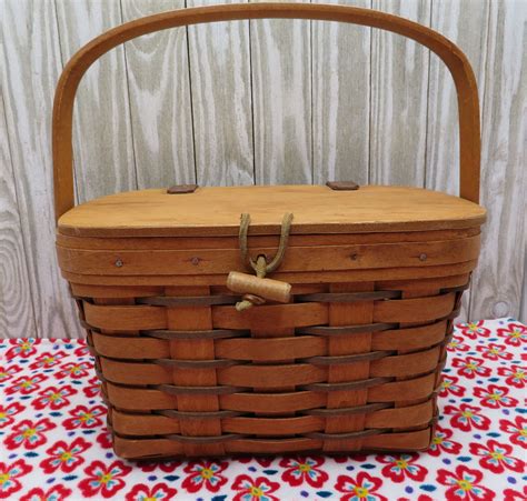 1989 Retired Longaberger Latched Picnic Basket w/Lid Toggle | Etsy ...