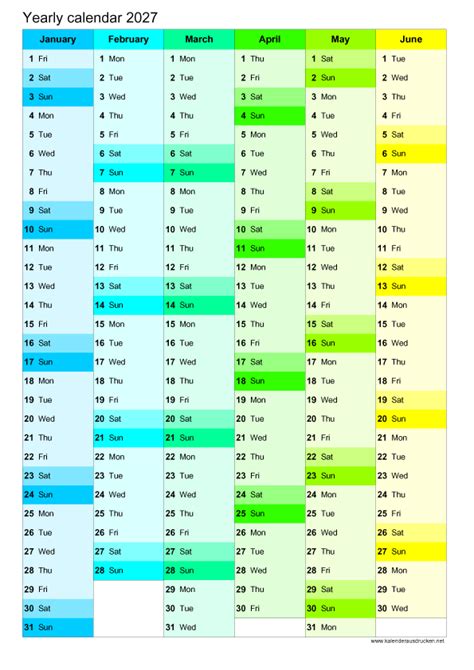 Kalender 2027 zum Ausdrucken