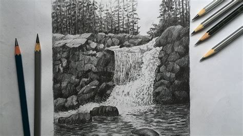 Waterfall Pencil Sketch