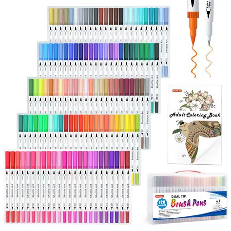 Buy Shuttle Art 120 Colors Dual Tip Brush Art Marker Pens with 1 Coloring Book, Fineliner and ...