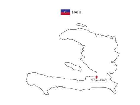 Hand draw thin black line vector of Haiti Map with capital city Port-au-Prince on white ...