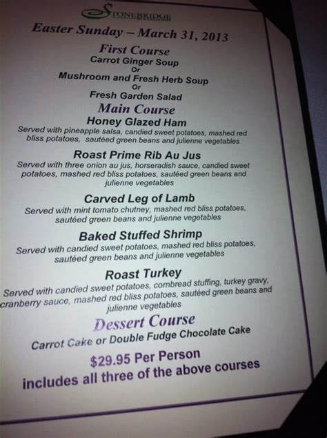 Menu at Stonebridge Restaurant, Milford