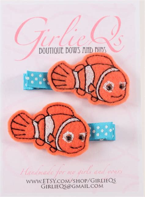 Nemo Felt Hair Clip Clippie 2-pack Embroidered Finding Nemo Disney by GirlieQs on Etsy https ...