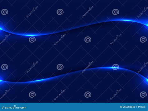 Abstract Template Glowing Blue Wave Neon Lighting Background Technology ...