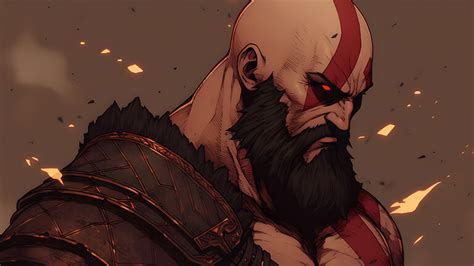 Kratos with Red Eyes Brown Desktop Wallpaper - Kratos Wallpaper