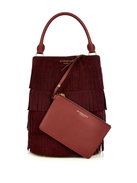 Burberry prorsum Fringed Suede Bucket Bag in Purple | Lyst