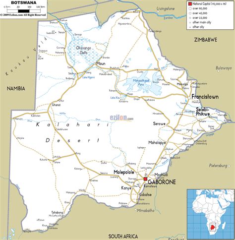 Large road map of Botswana with cities and airports | Botswana | Africa ...