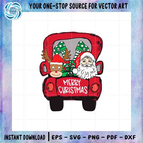 Merry Christmas Santa Red Truck SVG Graphic Designs Files