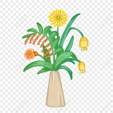 Hand Drawn Narcissus Flower Arrangement, Orange Yellow, Flowers Orange, Cartoon Vase PNG Hd ...