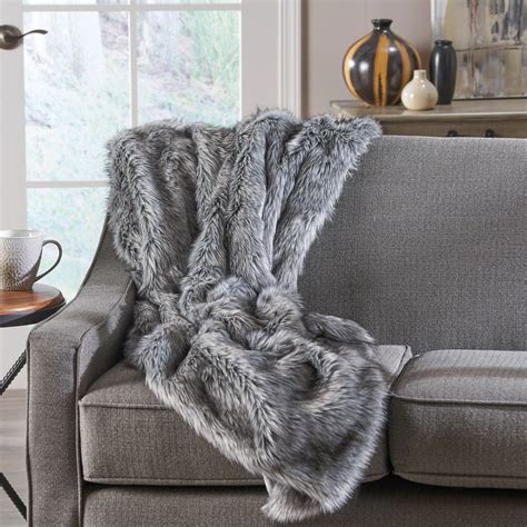 Laraine Dark Grey and Light Grey Streak Faux Fur Throw Blanket - Walmart.com