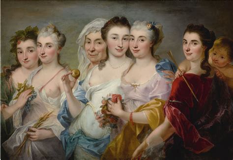 European School, 18th century. A group of women as allegories is the four seasons, with Venus ...