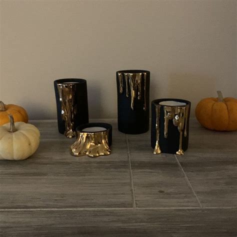 Black and Gold Candle Holders Modern Ceramic Candlesticks - Etsy | Gold ...