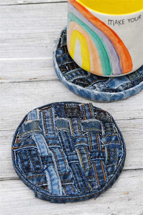 How to Make No-Sew Denim Coasters from Upcycled Jeans | Upcycle sewing, Upcycle jeans, Denim ...