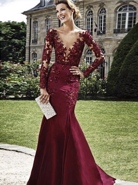 BURGUNDY PROM DRESSES, SHEATH COLUMN V-NECK FLOOR-LENGTH ELASTIC WOVEN ...