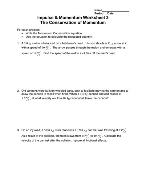 Impulse Momentum Worksheet 3 The Conservation Of Momentum — db-excel.com