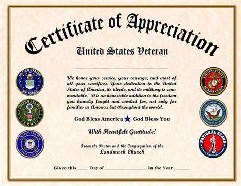 Certificate of appreciation, Veterans appreciation, Certificate templates