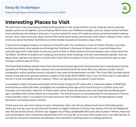 Interesting Places to Visit Essay Example | StudyHippo.com