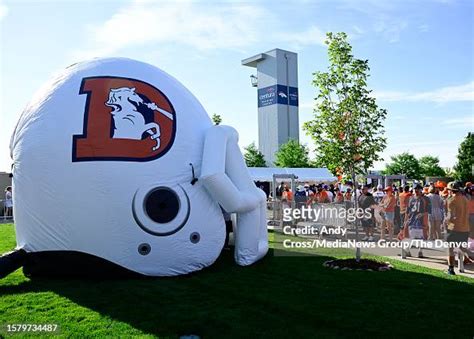 Inflatable Denver Broncos alternative snow-capped helmet greets fans... News Photo - Getty Images