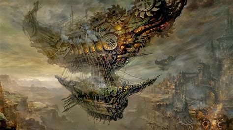 #steampunk fantasy city fantasy art #airships #1080P #wallpaper # ...