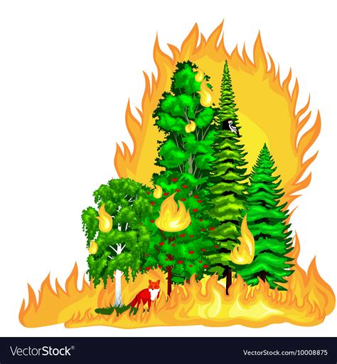 Forest fire fire in forest landscape damage Vector Image