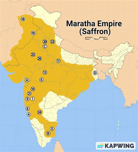 A map of Maratha Empire depicting some of their significant battles ...