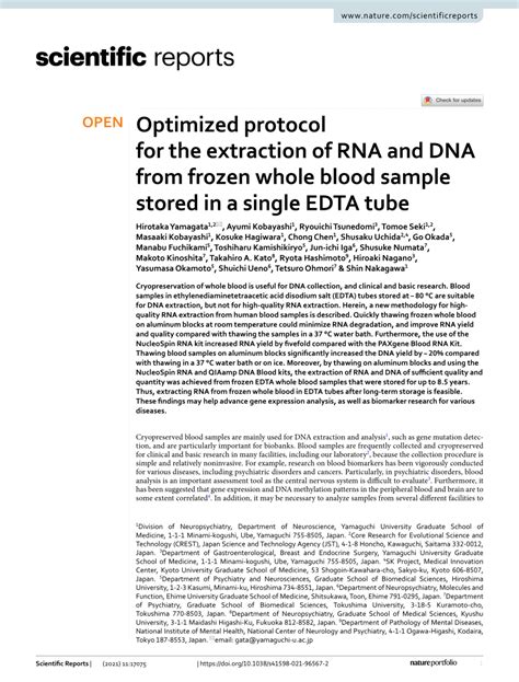 (PDF) Optimized protocol for the extraction of RNA and DNA from frozen whole blood sample stored ...