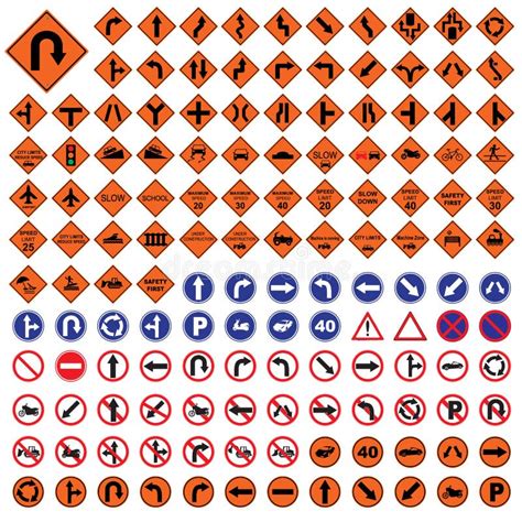 Traffic Sign Orange Red Blue Road Sign Set Vector Illustration Stock ...