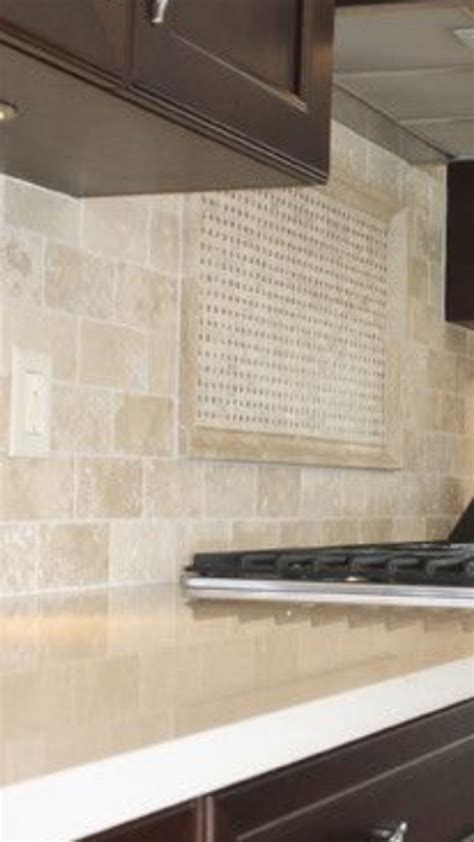 Travertine backsplash with white Quartz countertop … | Pinteres…