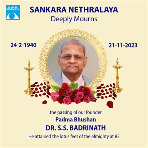 Tribute to Dr. SS Badrinath: Honouring the Legacy of Sankara Nethralaya ...