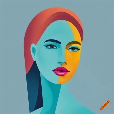 Abstract minimalist geometric art of women with colorful, calm background on Craiyon