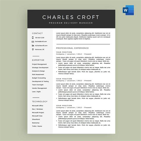 4-Page Resume / CV Template Package for Microsoft™ Word - The 'Charlie ...