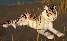 an animated tiger laying on the ground next to tall grass