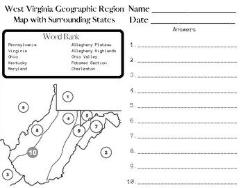 West Virginia Regions with Surrounding States Map Quiz by Caitlin Saghy