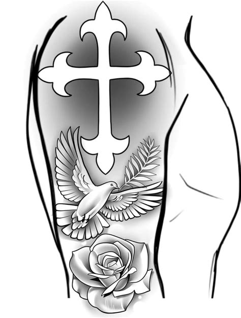 Cross and Dove Tattoo with Roses