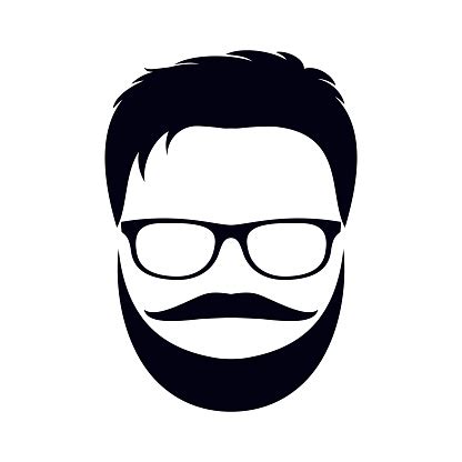 Image Of A Man Hairstyle Mustache Beard And Glasses Black Silhouette Stock Illustration ...