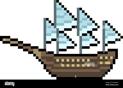 vector pixel art sail ship isolated cartoon Stock Vector Image & Art ...