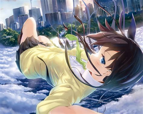 1440x900px | free download | HD wallpaper: anime girl, falling down, buildings, clouds, real ...