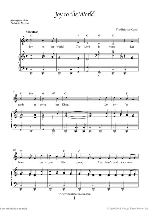 Joy to the World Piano Sheet Music, Easy with Lyrics [PDF]