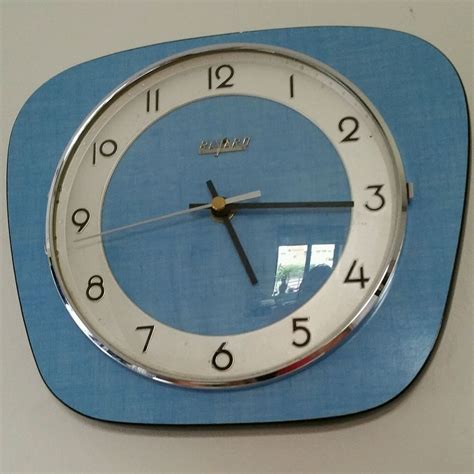 Blue Formica French Kitchen Wall clock Made by Bayard. Vintage 60's ...