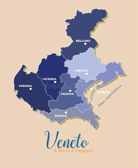 Veneto and Venice Lagoon Vector Map Divided into Provinces with Major ...