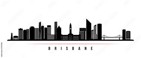 Brisbane city skyline horizontal banner. Black and white silhouette of ...