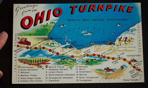 1950s Extra Large Postcard Ohio Turnpike Map Exits OH | eBay