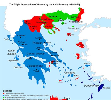 Historical Map of Occupation of Greece At WW2