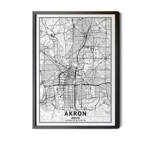 Akron Ohio Map, Black and White, Coordinates, Map of Akron, Akron OH ...