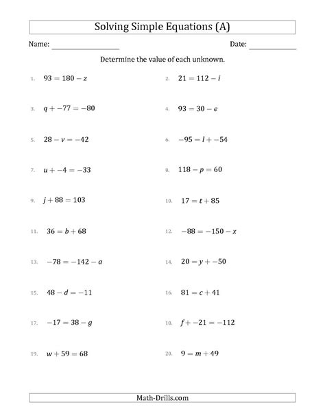 Grade 9 Math Worksheets Linear Equations