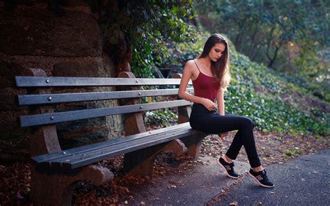 Girl Looking Back Sitting On Bench K Hd Girls K Wallpapers Images | My ...